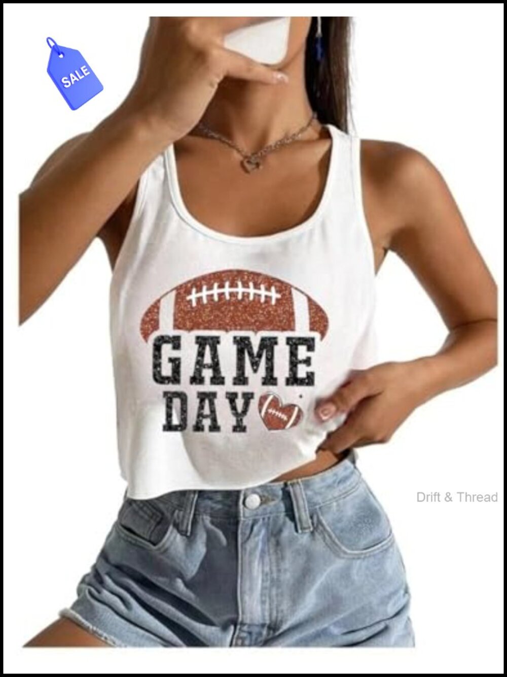 Women's Football Crop Tank Vintage Sleeveless Tee Game Day Top